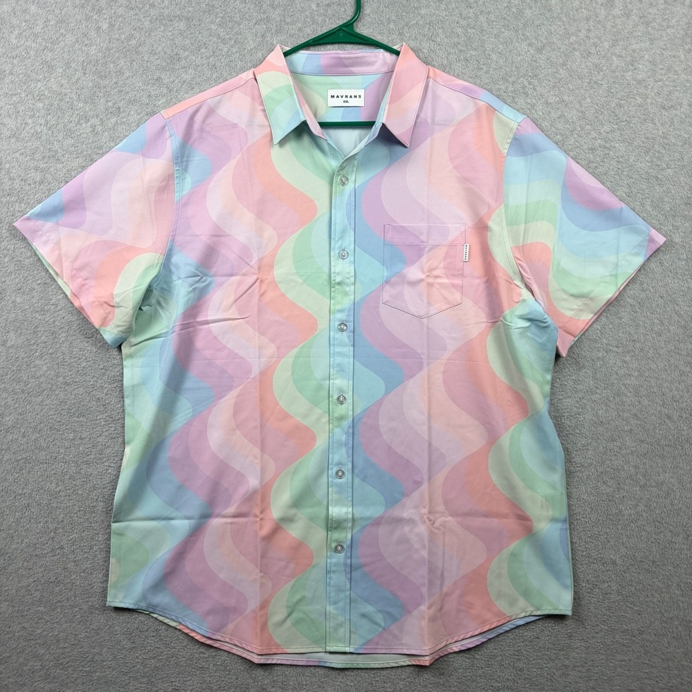 Mavrans Shirt Mens 2XL XXL Pastel Wavey Striped Abstract Performance Coconut